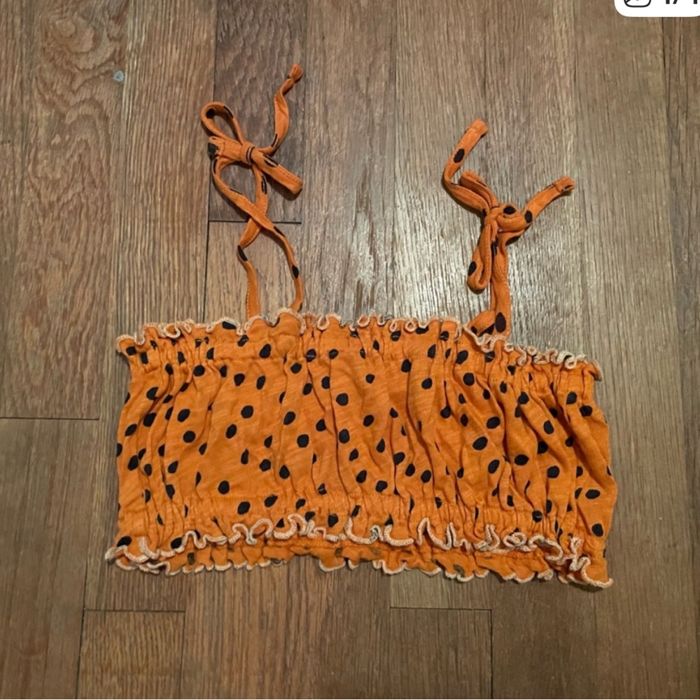 Misha & Puff Orange with Navy Polka Dot Top